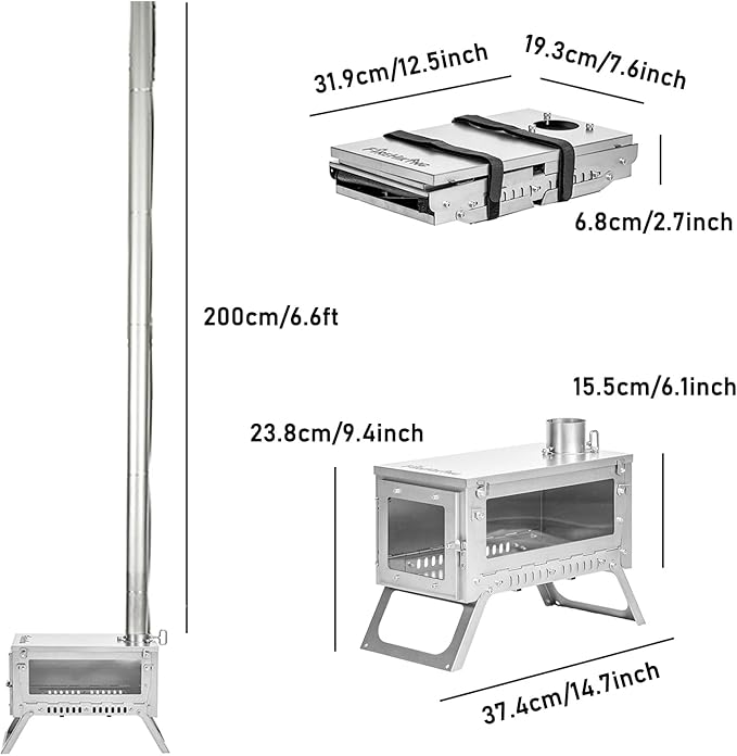 FireHiking Ultralight Wood Stove (2nd Gen) LANK Mini Camping Titanium Tent Stove Thickened TA1 Anti-deformation Folding Portable Wood Burning Stove