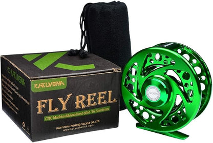 Fly Fishing Reel Fly Reels - Large Arbor CNC-Machined Aluminum Alloy Body Light Weight 5/7, 7/9, 9/10 wt (Black, Green, Silver/Blue, Gray-Green, Silver-Blue,Gunmetal,Ice Blue,Sapphire Blue)