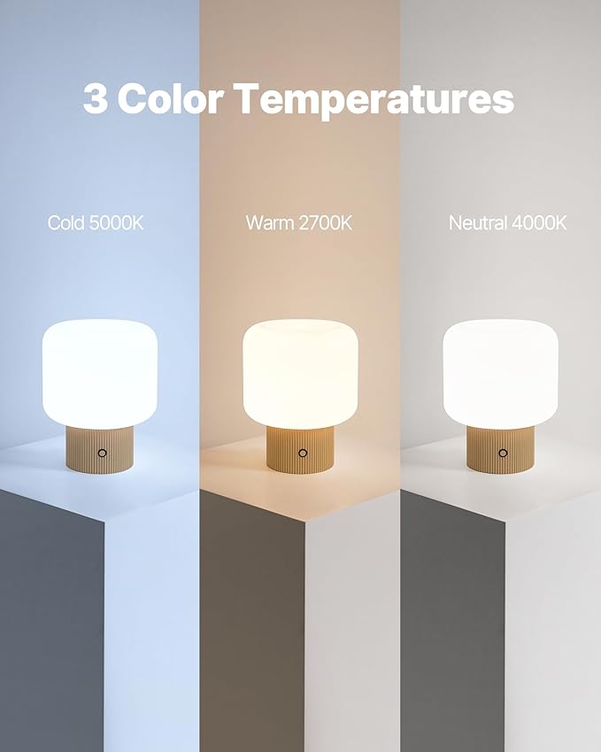 Halo Mushroom Lamp, 5W Cute Cordless Rechargeable Table Lamp with Glass Shade, 3 Color Temps LED Dimmable Ambient Lighting, Small Retro Touch Bedside Light for Bedroom Decor, Mustard Yellow