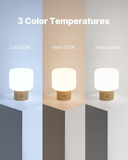 Halo Mushroom Lamp, 5W Cute Cordless Rechargeable Table Lamp with Glass Shade, 3 Color Temps LED Dimmable Ambient Lighting, Small Retro Touch Bedside Light for Bedroom Decor, Mustard Yellow