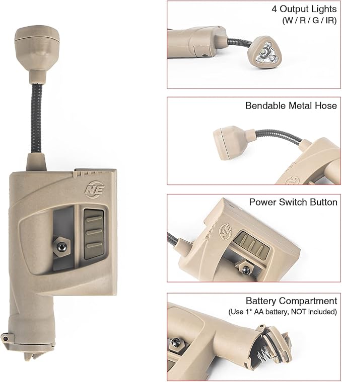 Tactical Helmet Light, IR Red Green White 4 in 1 LED Outdoor Survival Signal Lamp, with 2 Replaceable Helmets Accessories for Hunting Training