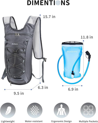Blue Quartz Hydration Backpack with 2L Water Bladder, Hiking Water Backpack for Women Men, Lightweight Cycling Daypack with Phone Pocket & Helmet Net Bag, Hydration Pack for Biking, Running, Skiing
