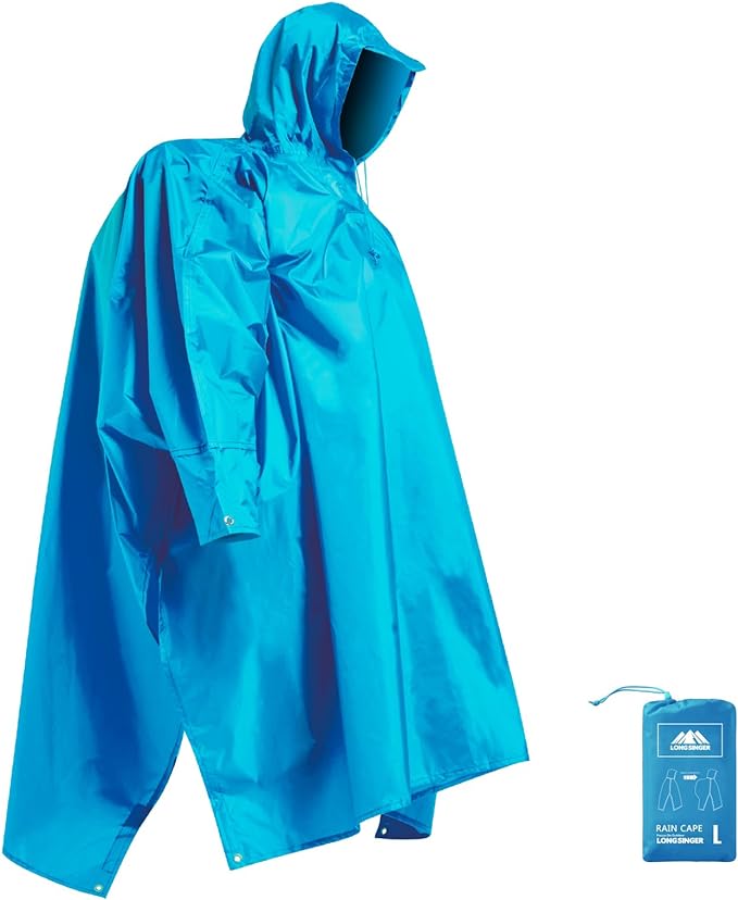 longsinger Hooded Rain Poncho for Adult with Pocket Waterproof Lightweight Unisex Raincoat for Hiking Camping Emergency