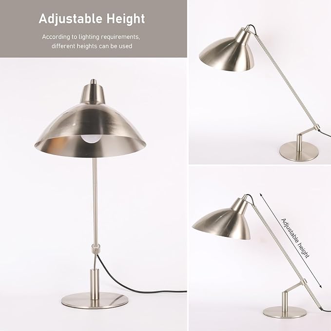 Desk Lamp Modern Industrial 100% Metal Table Lamp 22", Soft White Light (3000K) with Adjustable Switch, Ideal for Office Bedroom Study Room Living Room Nightstand Bedside Lamps Nickel