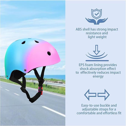 Color Gradient Adjustable Kids Bike Helmet with Knee & Elbow Pads Set | Multi-Sport Safety Gear for Boys & Girls Ages 5-14 | Skateboarding, Scooters, Roller & Inline Skating, Longboarding