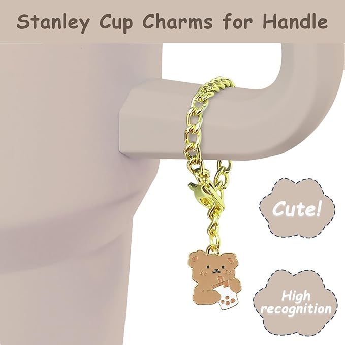 Stanley Cup Accessories Set,Including 2 Pcs 0.4in Straw Cover, 1 Silicone Spill-Proof Stopper Set of 3, 1 Cute Bear Handle Charm, 1 Silicone Boot Fits Stanley 40&30 Oz Tumbler (Almond Rose)