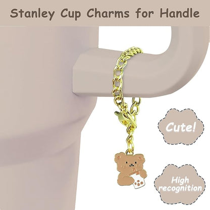 Stanley Cup Accessories Set,Including 2 Pcs 0.4in Straw Cover, 1 Silicone Spill-Proof Stopper Set of 3, 1 Cute Bear Handle Charm, 1 Silicone Boot Fits Stanley 40&30 Oz Tumbler (Almond Rose)