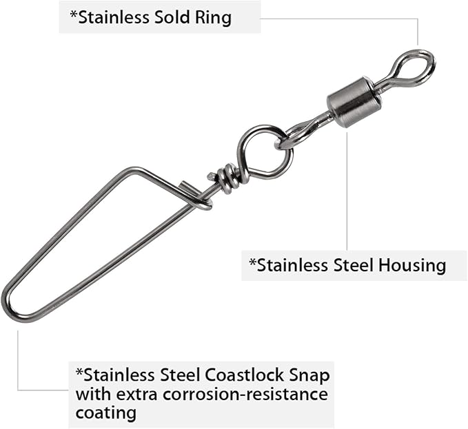 Dr.Fish 30 Pack Barrel Snap Swivels, Barrel Swivels Fishing Tackle Crane Rolling Coast Lock Snap Lure Leader Line Connector Fresh&Saltwater