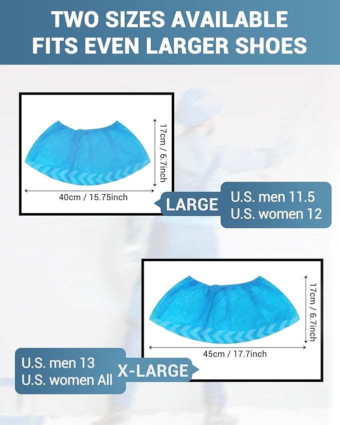 X-Large 100 Count Shoe Covers Disposable Non-Slip, Premium Cloth Boot Covers, Slip-resistant, Durable, Breathable, Non-toxic, Recyclable, Stretchable Fits Up to Size 13 US Men - Blue