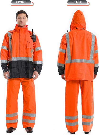 SKSAFETY Hi Vis Reflective Rain suits for Men Waterproof - High Vis Safety Rain Jacket, High Visibility Raincoat for Men