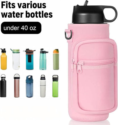 Insulated Water Bottle Holder Sling Bag with Phone Pocket, Adjustable Crossbody Strap for Walking, Hiking, Camping, Fishing