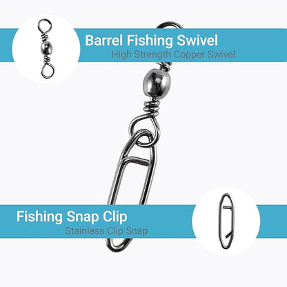 QISHUO High Strength Fishing Swivels Stainless Clips Steel Snap Swivels Barrel Connector Saltwater Swivel Fishing Rolling Black Nickel