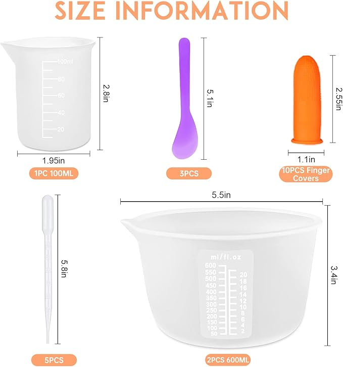 Silicone Measuring Cups Tool Kit, Non-Stick Large Bowls for Epoxy Resin, Reusable 600&100ml Mixing Cup With Stir Sticks, Pipettes, Supplies, Molds, Jewelry Making