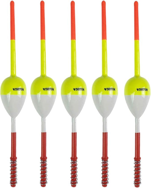 THKFISH Fishing Floats and Bobbers Balsa Wood Floats Spring Bobbers with Oval Slip Bobbers for Crappie Panfish Walleyes Fixed Bobber (1"X0.7"X6") (1.25"X0.75"X6") (2"X1.14"X5.86") 5pcs