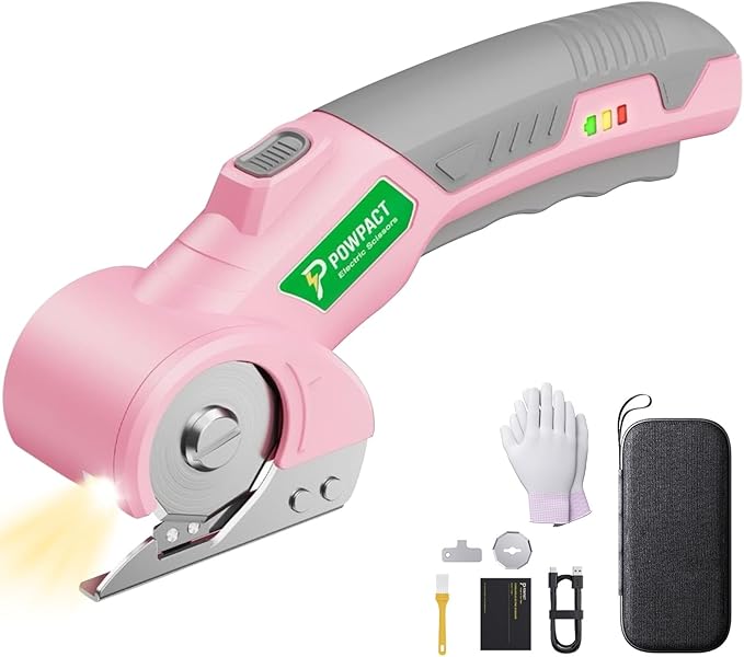 Powpact® High Speed Cardboard Cutter, Cordless Electric Scissors for Cardboard Fabric Carpet, Automatic Electric Box Cutter with Safety Lock - Rechargeable Battery, Heavy Duty Power, Rotary Cutting