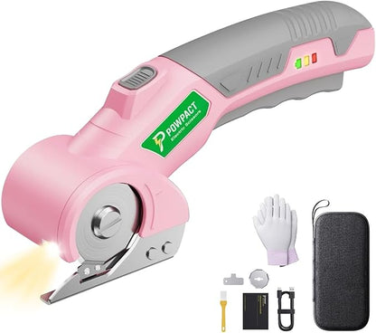 Powpact® High Speed Cardboard Cutter, Cordless Electric Scissors for Cardboard Fabric Carpet, Automatic Electric Box Cutter with Safety Lock - Rechargeable Battery, Heavy Duty Power, Rotary Cutting