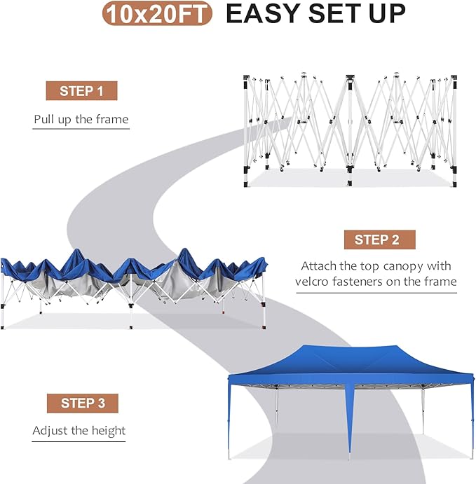 COBIZI 10x20 Pop Up Canopy Tent with Sidewalls,Party Tent Outdoor Gazebos, Waterproof & UV50+,3 Adjustable Heights,Higher Frame Design - Extra Tall for Parties Backyard,Weddings,Markets, Blue
