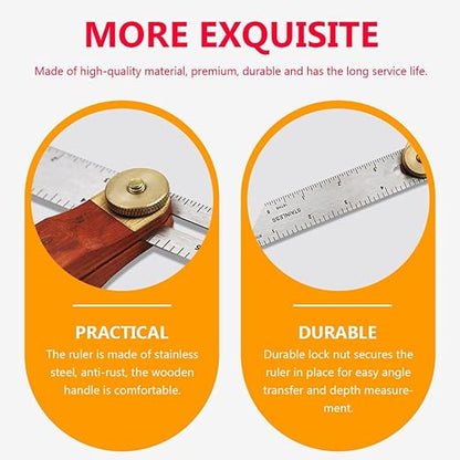 Adjustable T-Bevel Sliding Angle Ruler with Wooden Knob Stainless Steel Multi-Angle Measurement Tool Millimeter Scales for Woodworking Carpentry and Precision Crafting