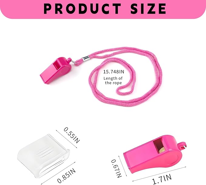 Pink Whistles with Mouthpiece, 2 Pack Plastic Sports Emergency Whistles with Lanyard – Loud Crisp Sound for Coaches, Lifeguards, Teachers, Dog Training and Outdoor Safety