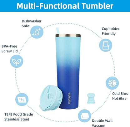 BJPKPK 34oz Insulated Tumbler With lid And Straw Stainless Steel Tumblers Travel Coffee Mug Reusable Thermal Cup,Sky