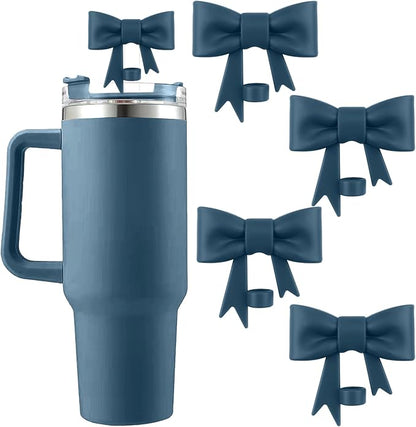 4Pcs Silicone Straw Toppers Covers for Stanley Cups 40/30oz 10mm(0.4in) Dust-Proof Bow Straw Covers Toppers Suitbale for Stanley Cup Accessories Reusable Straws Caps (Dark Green)