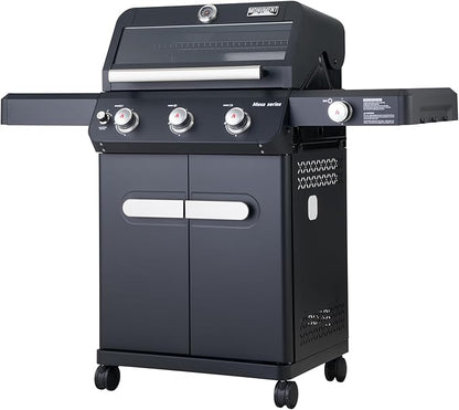 Monument Grills 3+1 Outdoor Barbecue Stainless Steel Propane Gas Grill, 3 Burners & 1 Side Burner 48,000 BTU Patio Garden Grill with Knob Controls, Mesa325, Black