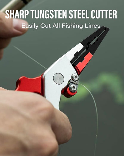Compact 6.8" Fishing Pliers - Fish Gripper Tool, Corrosion-Resistant Saltwater Fishing Gear | Fishing Gifts for Men, Red/White