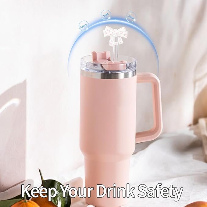 3 Pack Printed Bow Straw Toppers, Silicone 10mm/0.4In Reusable Dust-Proof Straw Cover Caps for Stanley Cup 30&40oz, Tumblers Accessories Gift (3 Colors B)