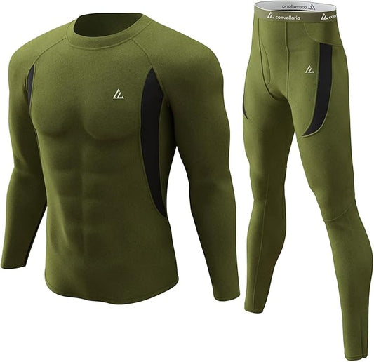 CL convallaria Mens Thermal Underwear Set with Fly Long Johns Base Layer Winter Hunting Gear Sport Top and Bottom