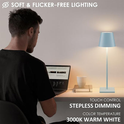 2 Packs Rechargeable LED Table Lamp,Outdoor Cordless Table Lamp Waterproof Portable, Stepless Dimmable Modern Lamp for Restaurant/Bedroom/Outdoor (Blue)