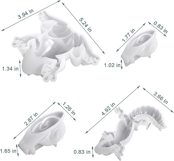 4Pcs Animal Resin Molds, 3D Lifelike Lizard Frog Snail Shapes Silicone Moulds for Resina Casting,Animal Ornament Mold for Epoxy Resin, DIY Keychains Pendants,Wall Desktop, Cabinets Decor