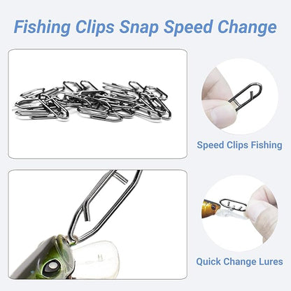 AMYSPORTS Heavy Strength Fishing Snap Stainless Saltwater Freshwater Fishing Swivel Clip Rolling Barrel Fishing Clips Swivels Speed Change Black Nickel