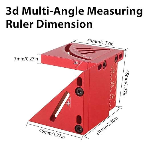 45/90 Degree Aluminum Alloy Woodworking Square Protractor, Multi Angle Measuring Ruler, High Precision Layout Measuring Tool for Engineer Carpenter (Red)