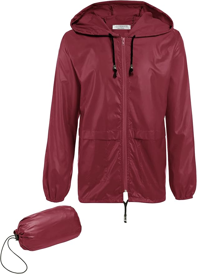COOFANDY Mens Packable Rain Jacket Lightweight Waterproof Raincoat with Hood Outdoor Rain Gear Travel Hiking Cycling