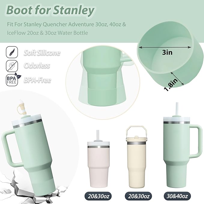 Stanley Cup Accessories Set Including 6 Pcs Silicone Spill Proof Stopper, 2 Pcs Straw Cover Cap for 9-10 mm Straws, 1 Pcs Silicone Boot for Stanley Cup 40oz & 30oz Tumbler (Matcha)