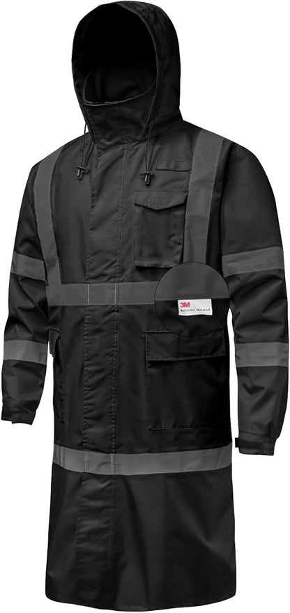 Hi Vis Rain Jacket, Men's Workwear, Class 3, Black, 4XL