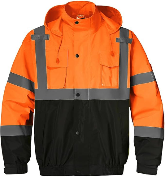 SKSAFETY Hi Vis Reflective Rain suits for Men Waterproof - High Vis Safety Rain Jacket, High Visibility Raincoat for Men
