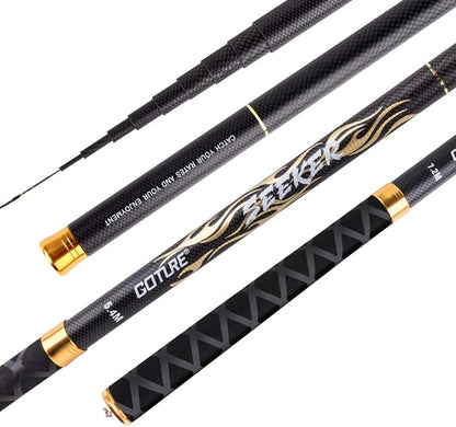 Goture//Telescopic Tenkara Fishing Rod Kit//Ultralight Travel Fishing Rod,Portable Collapsible Bass Crappie Rod, Carbon Fiber Inshore Stream Trout Pole 10 12 15 18 21 24 Free Tip Set(Top 3 Segment)