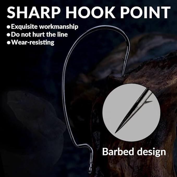 THKFISH 50pcs/100pcs/box Offset Worm Hook Fishing Hook Set Dropshot Hook Set Rubber Fish Jigs Fishing Kit # 2# 1 1/0 2/0 3/0