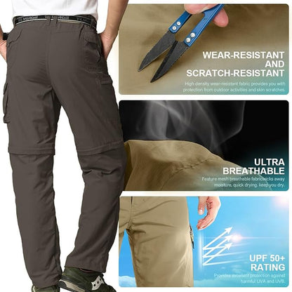 Mens Hiking Pants Convertible Quick Dry Zip Off Fishing Travel Safari Pants