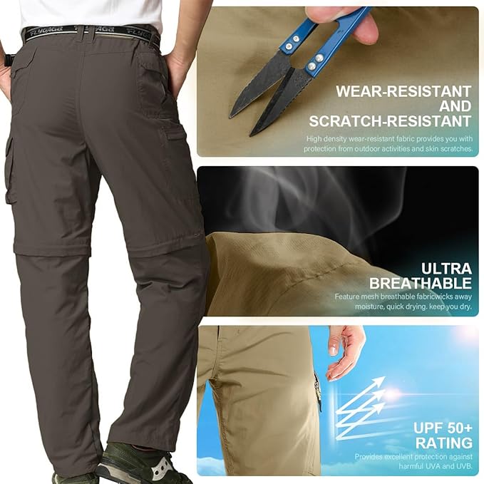 Mens Hiking Pants Convertible Quick Dry Zip Off Fishing Travel Safari Pants