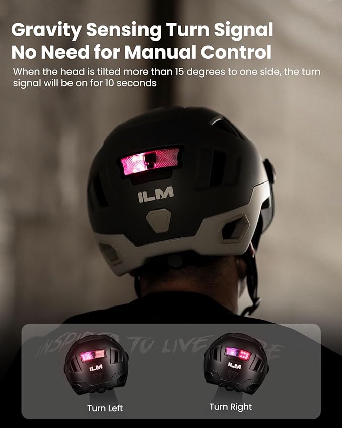 ILM Smart Adult Bike Helmet with Automatic G-Sensor Turn Signal & Brake Warning LED Light Control Road Cycling Helmet E3-12LS