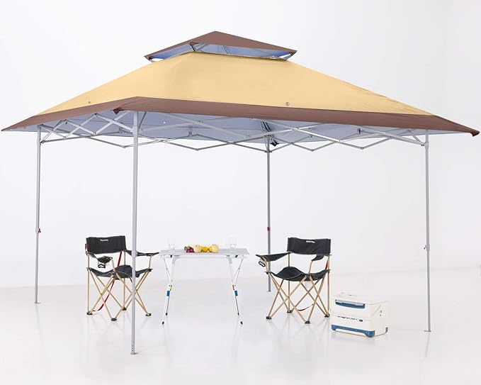 ABCCANOPY 13x13 Pop Up Canopy Base on 10x10 Canopy Frame with Double Ventilated Top, 4 Sandbags, 4 Ropes and 8 Stakes (Beige)