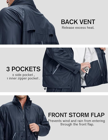 TOWN&FIELD Rain Suits for Fishing Waterproof Rain Gear for Men Women Heavy Duty Rain Coat Jacket with Pants/Overalls