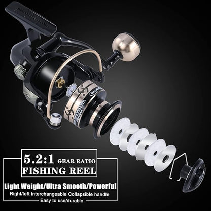 Sougayilang Fishing Pole with Spinning Reel Portable Fishing Rod Reel Combos