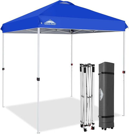 EAGLE PEAK Pop Up Canopy Tent with Wheeled Carry Bag, 8 Stakes, 4 Ropes, Easy Set Up Tent Canopy, 6.6x6.6 ft, Blue
