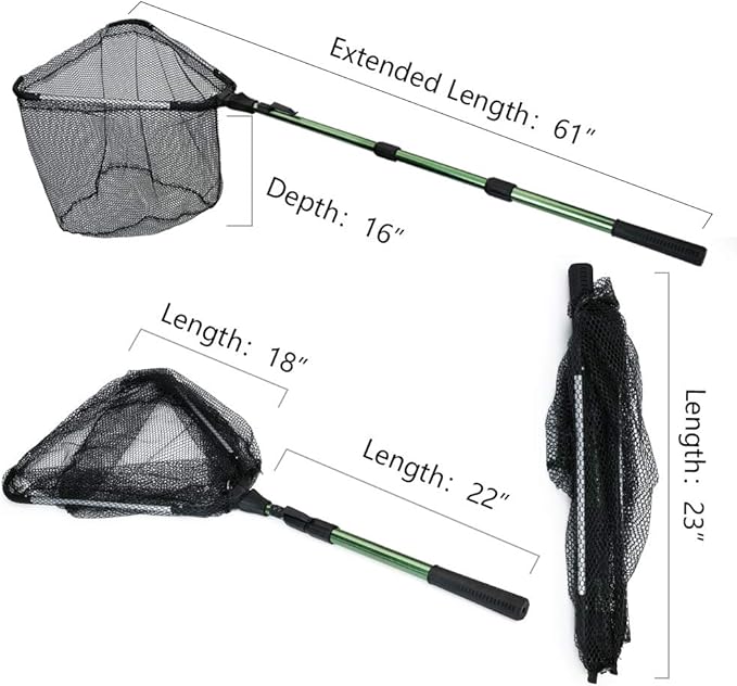 RESTCLOUD Fishing Landing Net with Telescoping Pole Handle, Fishing net Freshwater for Kids Men Women, Extend to 40-63 Inches