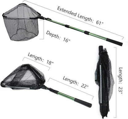 RESTCLOUD Fishing Landing Net with Telescoping Pole Handle, Fishing net Freshwater for Kids Men Women, Extend to 40-63 Inches