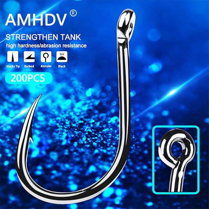 AMHDV 200pcs/pack Circle Fishing Hooks Super Strong Octopus Barb Fishing Hook for Freshwater Saltwater