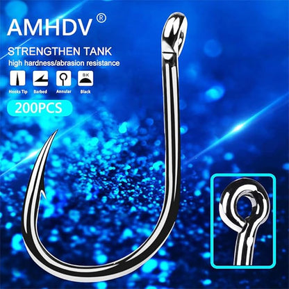 AMHDV 200pcs/pack Circle Fishing Hooks Super Strong Octopus Barb Fishing Hook for Freshwater Saltwater